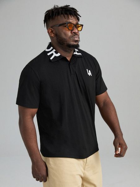 

extended sizes men letter graphic polo shirt r207#, White;black