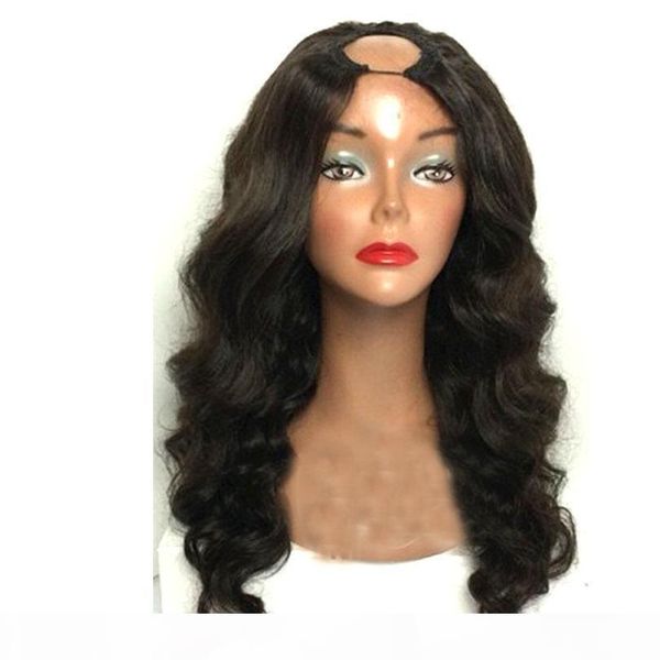 

u part brazilian wavy wigs for black women glueless virgin brazilian real remy body wave human hair u part wig, Black;brown