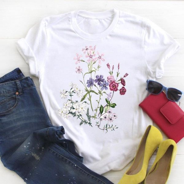 

women shirt womens flower floral tumblr fashion summer ladies kawaii clothes tees graphic printed tshirt female t-shirt, White