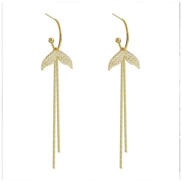 

dangle & chandelier s925 silver needle simple temperament micro inlaid with fish tail long tassel earrings