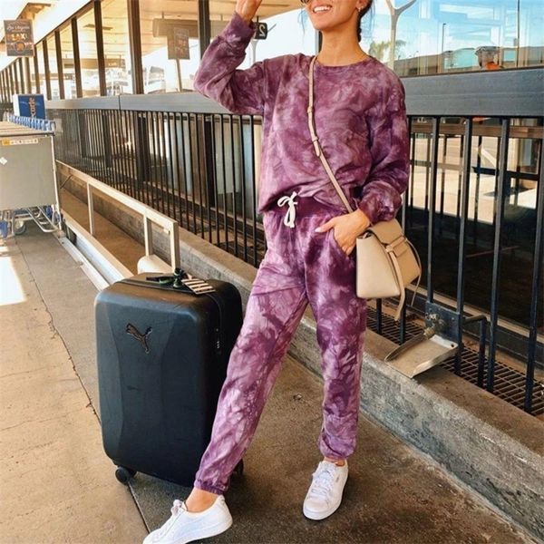 

tracksuit women two piece set pants and long sleeve tie dye lounge wear ropa mujer autumn ensemble femme 2 pieces sweat suit y201128, White