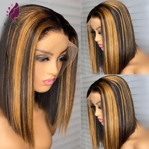 

lace wigs highlight blonde 13x6 front human hair short bob brazilian remy middle part black wig, Black;brown