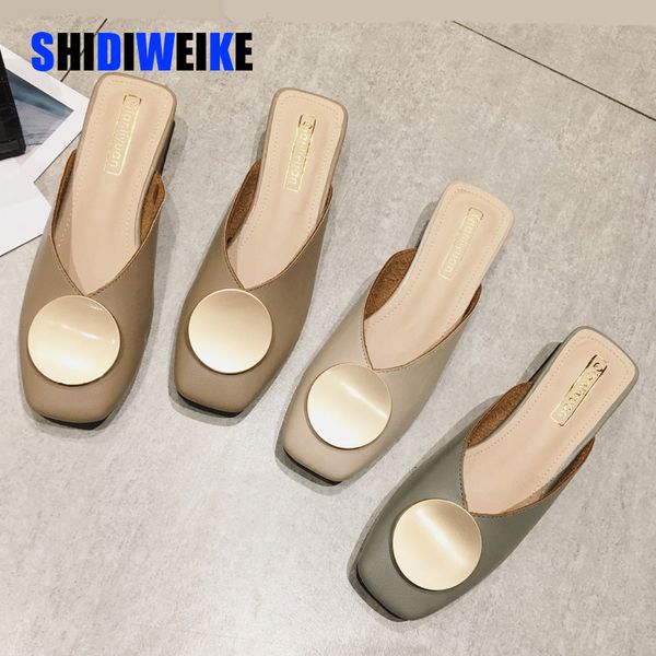 

2020 brand designer women slippers slip on mules flat heel casual shoes british buckle slides wooden block heels summer footwear x1020, Black