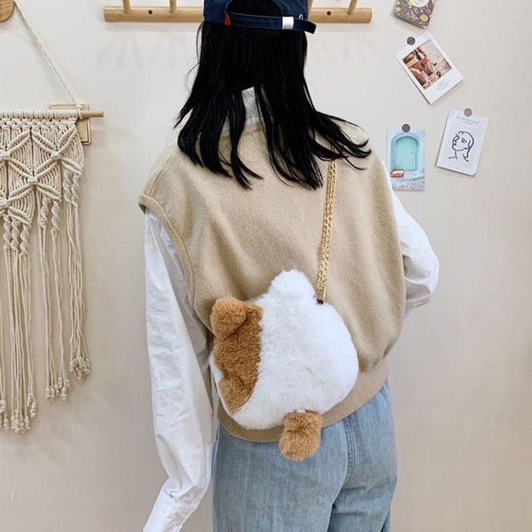 

plush women shoulder bag new winter bags for women 2020 cute bag color contrast crossbody bagchain shoulder bags