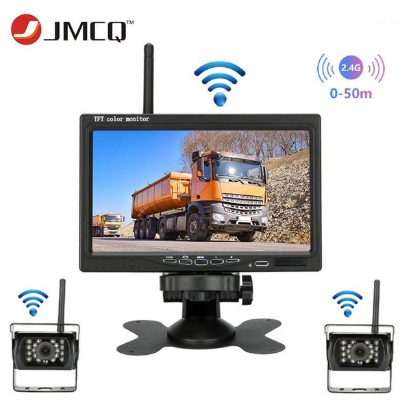 

jmcq 7" car monitor wireless rear view camera tft display mirror monitors auto night vision waterproof two rear camera for truck1
