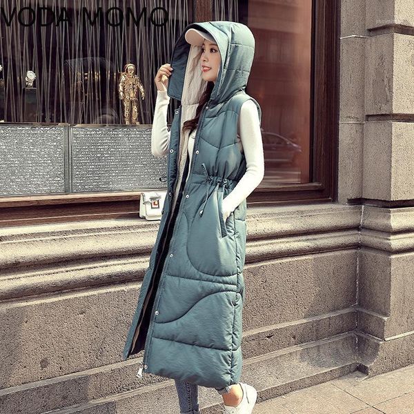 

korean fashion black vest for women winter sleeveless coats and jackets hooded coat padded women long vest plus size xxl1