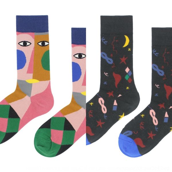 

yve2s winter autumn peronalized abtract art men and women autumn and winter tr personalized street trendy couplestyle mid-calf socks street, Black