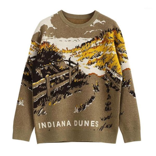 

2021 autumn winter new o collar long sleeve sweater men vintage printing loose knitted pullover man casual warm w15021, White;black