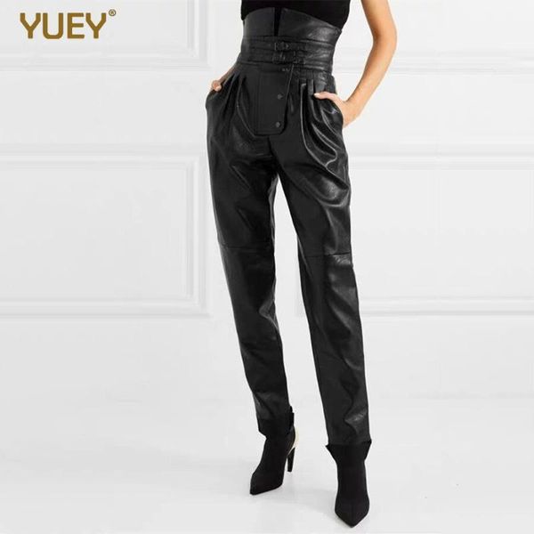 

women fashion tapered leather pants euro america style brand new high waist black harem pu trousers for autumn winter with belt1, Black;white