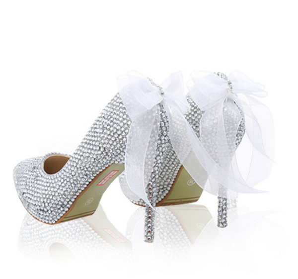 

star similar cinderella crystal bridal shoes high heel wedding shoes, Black