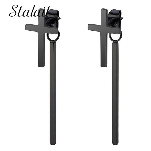 

stud punk cross strip earrings stainless steel titanium small metal chain black women, Golden;silver
