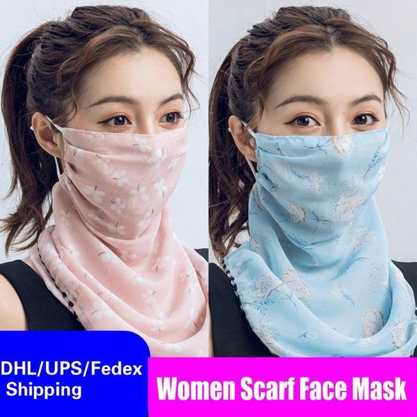 

us stock 24 hours women scarf face mask 22 styles silk chiffon handkerchief outdoor windproof half face dust-proof sunshade masks fy6127, Blue;black