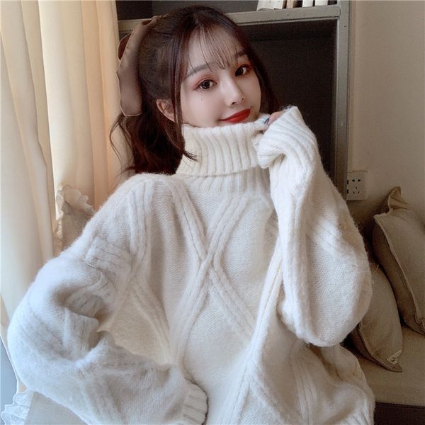 

2021 new female turtlenecks large solid dimensions long sleeves loose korean style mesh winter xlse, White;black