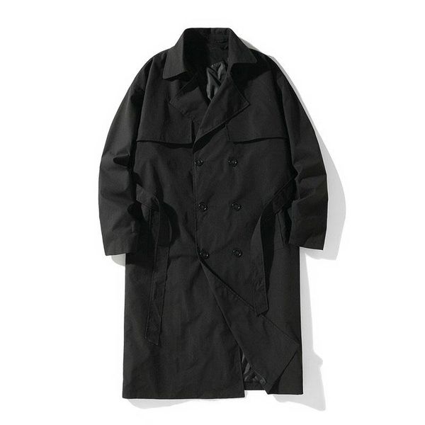 

autumn man double breasted trench coat 100% polyester long windbreaker solid color loose men clothes oversize korean trench coat, Tan;black