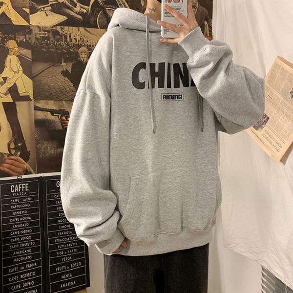 

plus size 3xl 4xl 5xl hooded sweatshirt men's long sleeve loose sportswear 2020 autumn couple letter print jacket hoodie, Black