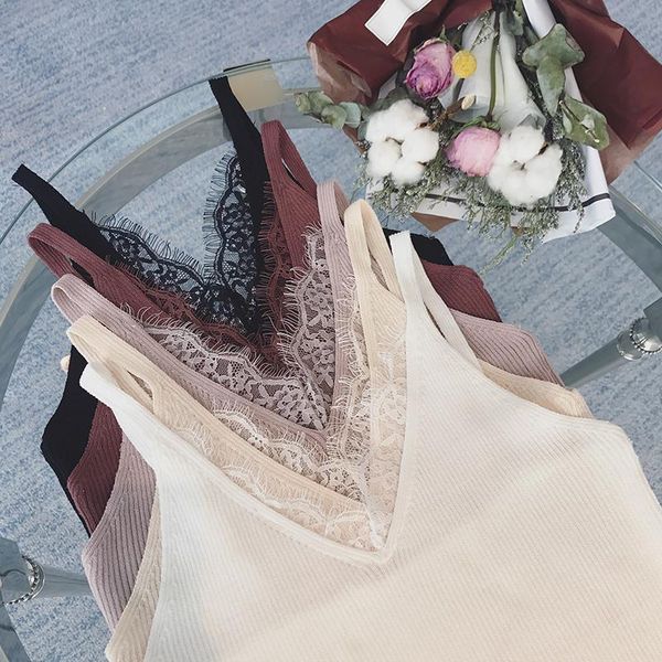 

summer women knitting solid camis sleeveless tee shirts girls solid knitwear patch lace neck edge 9-276, White