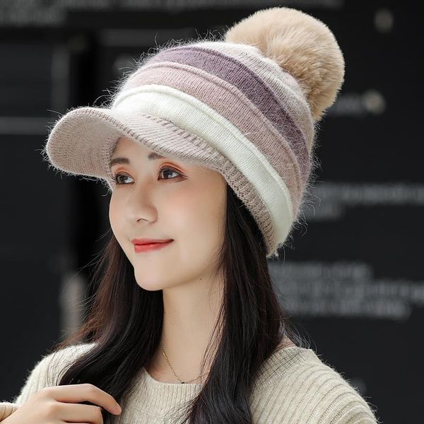 

просто зима hat для женщин pompom beanie hat трикотажные шерсти кролика женщин горные лыжи skullies шапочки женский папахе jlliyf dhzlstore, Black;white