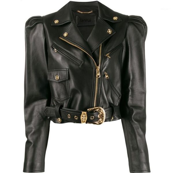 

2020 designer real sheepskin short jackets genuine leather natural sheep long sleeve elegant ladies coats plus size1, Black