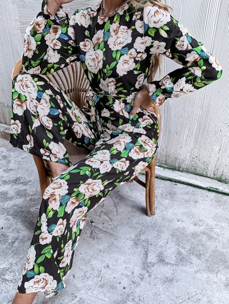 

floral print belted wide leg jumpsuit a8ca#, White