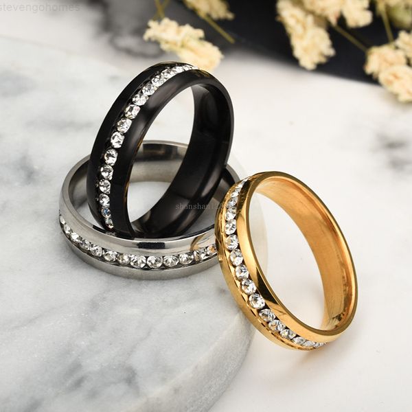 

diamond crystal stainless steel engagement wedding black gold ring women rings fashion jewelry will and sandy gift, Silver