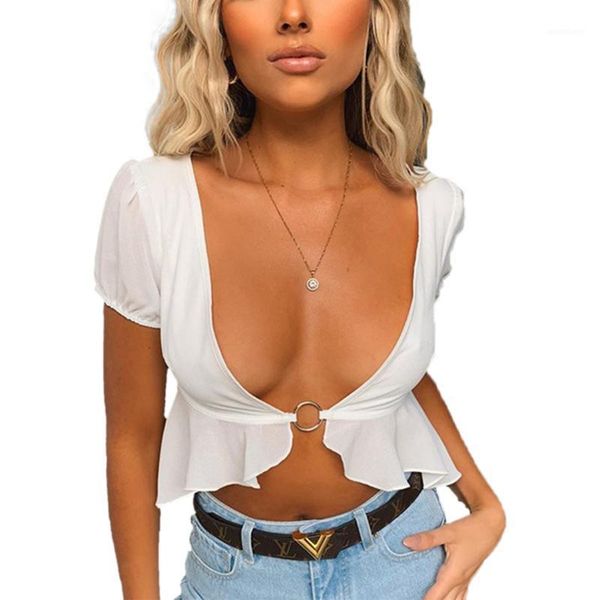 

fashion women ladies tank short sleeve solid exposed umbilicus clubwear summer slim casual clothes1, White