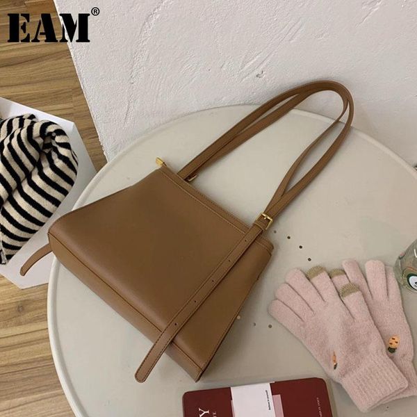 

shoulder bags [eam] women khaki irregular quality pu leather flap personality all-match crossbody bag fashion tide 2021 18a1313