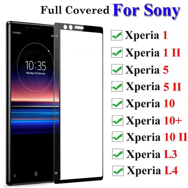 Schermo di vetro temperato protezione per Sony Xperia 5 II curvo completa coperto di seta nero di stampa della pellicola protettiva per Xperia 1 II 10 II