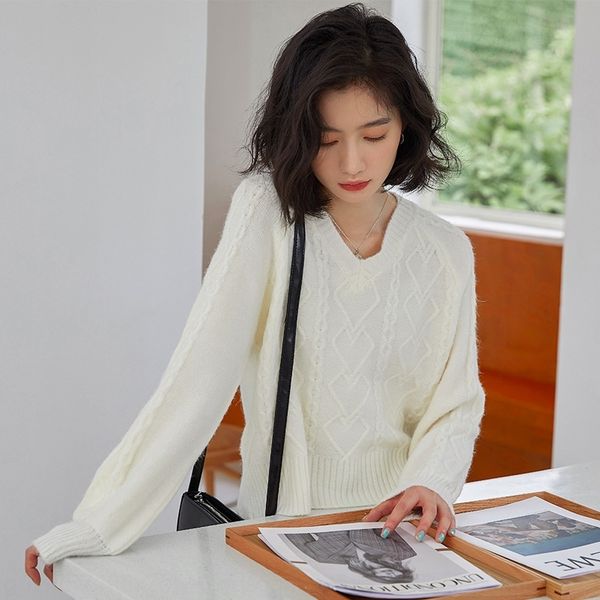 

b4crs new korean version of simple solid color v-neck lazy pullover pullover sweater in autumn and winter 2020 2e0br, White;black