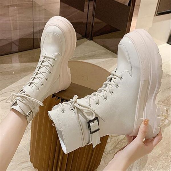 

autumn 2021 new leather plutonium rugged boots increasing woman shoes 8ykq, Black