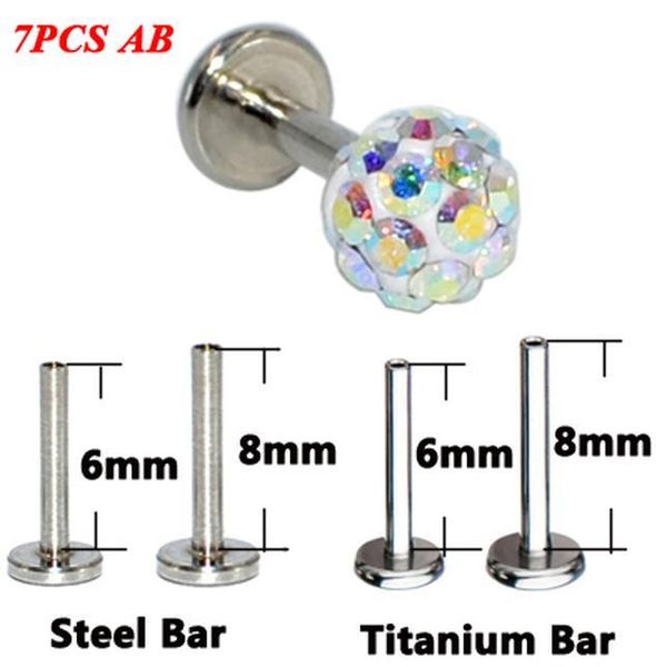 

7pcs surgical steel 4mm charming crystal ball labret tragus cartilage earring round tragus lip ring ear cartilage earring 16g q sqcrlf, Silver