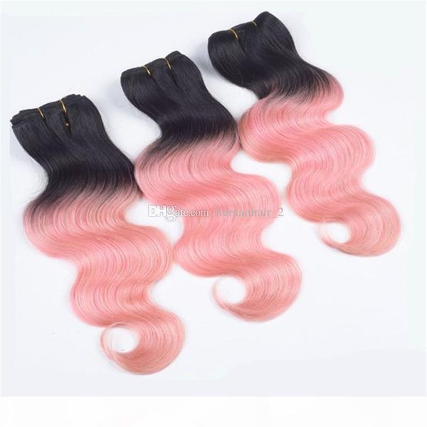 

pink human hair weaves with lace closure 4*4 bleached knots with bundles two tone 1b pink ombre body wave hair with frontal, Black;brown