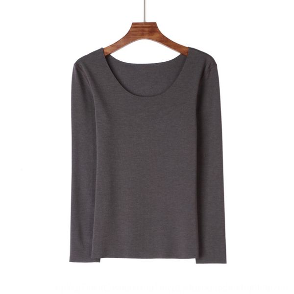 

2020 korean round neck de plush autumn winter solid color thermal underwear slim bottoming for women's new traceless thermal underwe, White