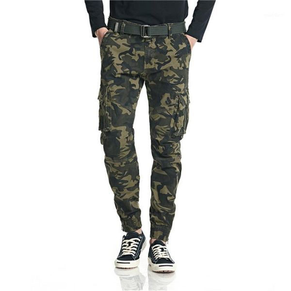 

camo cargo pants cotton men's milltary tactical trousers male multi pockets beam feet pencil pants work joggers sports1, Black