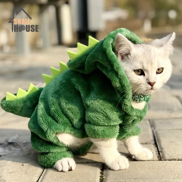 

snailhouse pet funny dinosaur costumes winter warm plush coat small cat kitten hoodie puppy dog clothes
