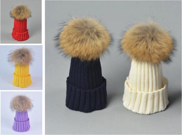 Ins Moda Kids Knit chapéu Mulheres Inverno Europeu Americano Bola de lã de malha Caps Pai-Child Chapéu Crianças Caveira Casual Caver S914