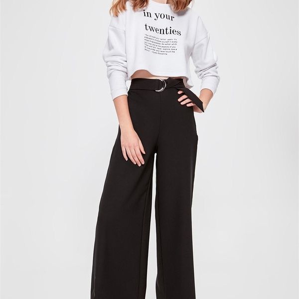 

trendyol black lacing detailed pants twoaw20pl0353 y200418, Black;white