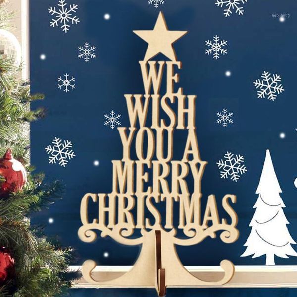 

christmas decorations wooden 3d tree we wish you a merry sign table decoration1