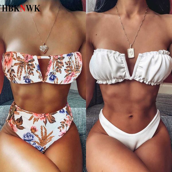 

bandeau bikini swimsuit women swimwear v-neck biquinis bathing suit beach wear summer bather 2020 new push up bikini set, Black