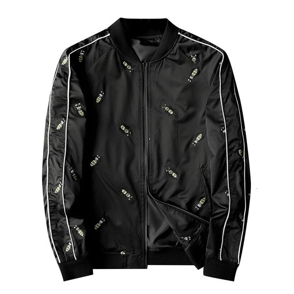 

luxury 2021 men new rib embroidered striped bee jackets abstract digital jacket # n245 5h0g, Black;brown