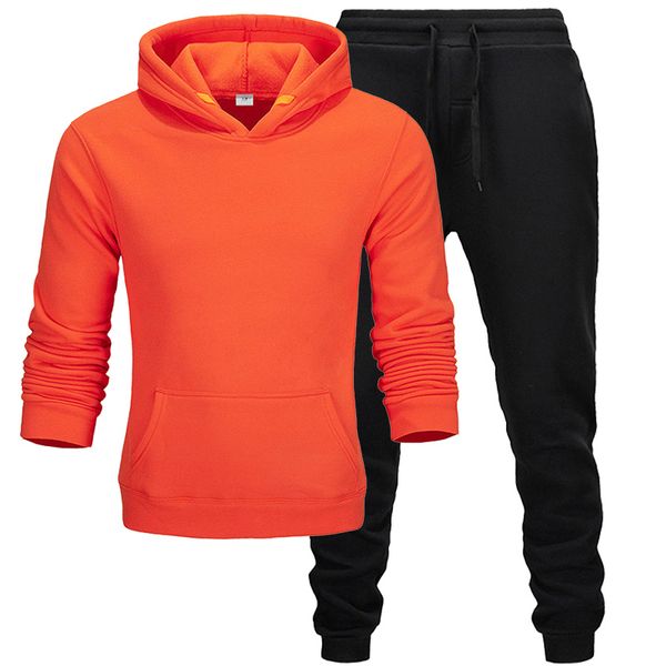 

solid color track two-piece men's sportswear zipper hoodie pants suit casual shirt + sports, Gray