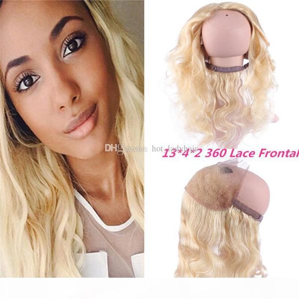 

13*4*2 part 360 lace band frontals with baby hair #613 blonde malaysian body wave hair 360 full lace frontal closures, Black;brown