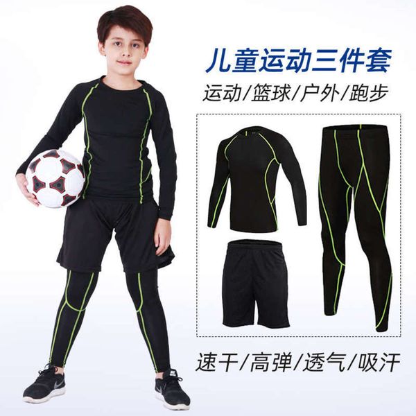 

piece children's sports three tights men's elastic quick drying fitness basketball football bottomed long sleeve training suit, Gray