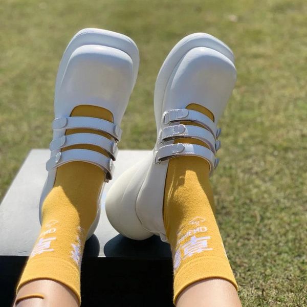 

women's white square toe med heels pumps shoes strappy students uniform b254, Black