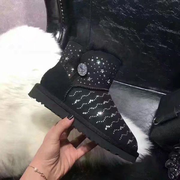 

shoes women 2020 nature fur wool real sheepskin leather boots women snow boots genuine sheepskin botas mujer, Black