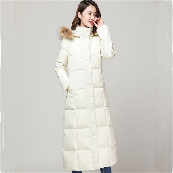 

2021 new white winter coat under women with super long fur collar warm parka woman jackets for mujer kj645 j2w1, Black