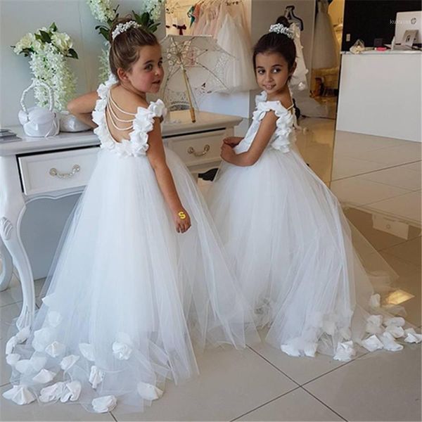 Kızın Elbiseleri Beyaz / Fildişi İlk Communion Elbise Kızlar Su-Çözünür Dantel Bebek Yürüyor PAGEant Çiçek Kız Düğünler ve Parti için