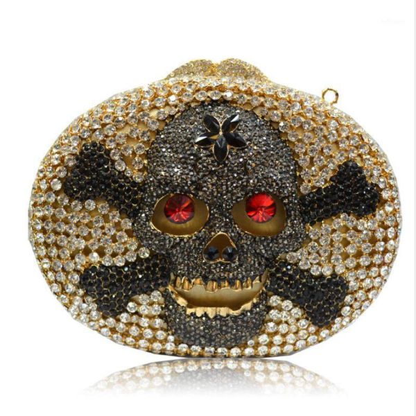 

lady socialite hollow out round hardcase shoulder bag women crystal skull evening purse wedding party prom handbag clutch bag1