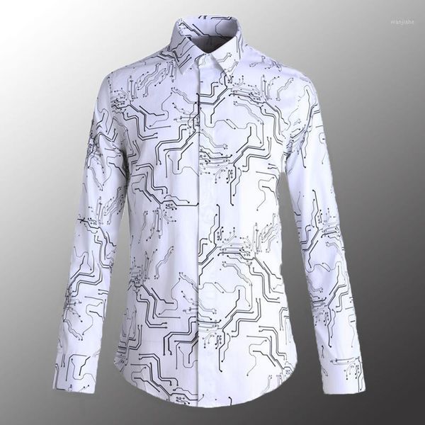 

new 100% cotton mens shirts luxury electronic printed long sleeve mens dress shirts plus size 4xl slim fit party man coats1, White;black