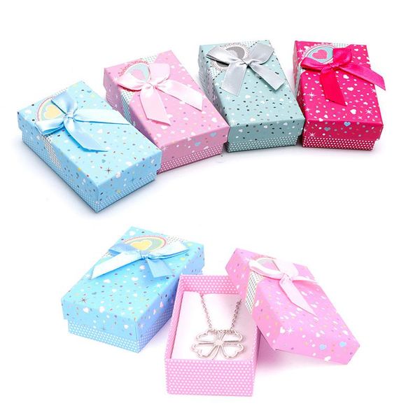 

1pc 5*8cm bowknot jewelry necklace ring earring box display organizer storage holder jewelry box packaging random color, Pink;blue