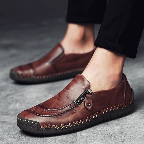 

men's classic spring casual leather flat bottomed loafers autumn business oxford formal shoes soft driving footwear, Black